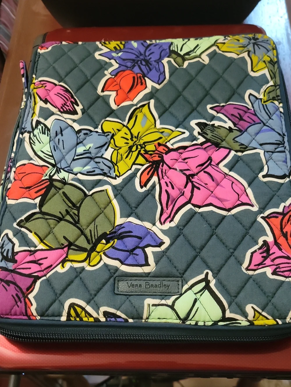 Vera Bradley Quilted Laptop Sleeve in Green with Multicolor Floral Print